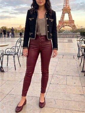 L'AGENCE Burgundy High-Rise Faux Leather Skinny Pants